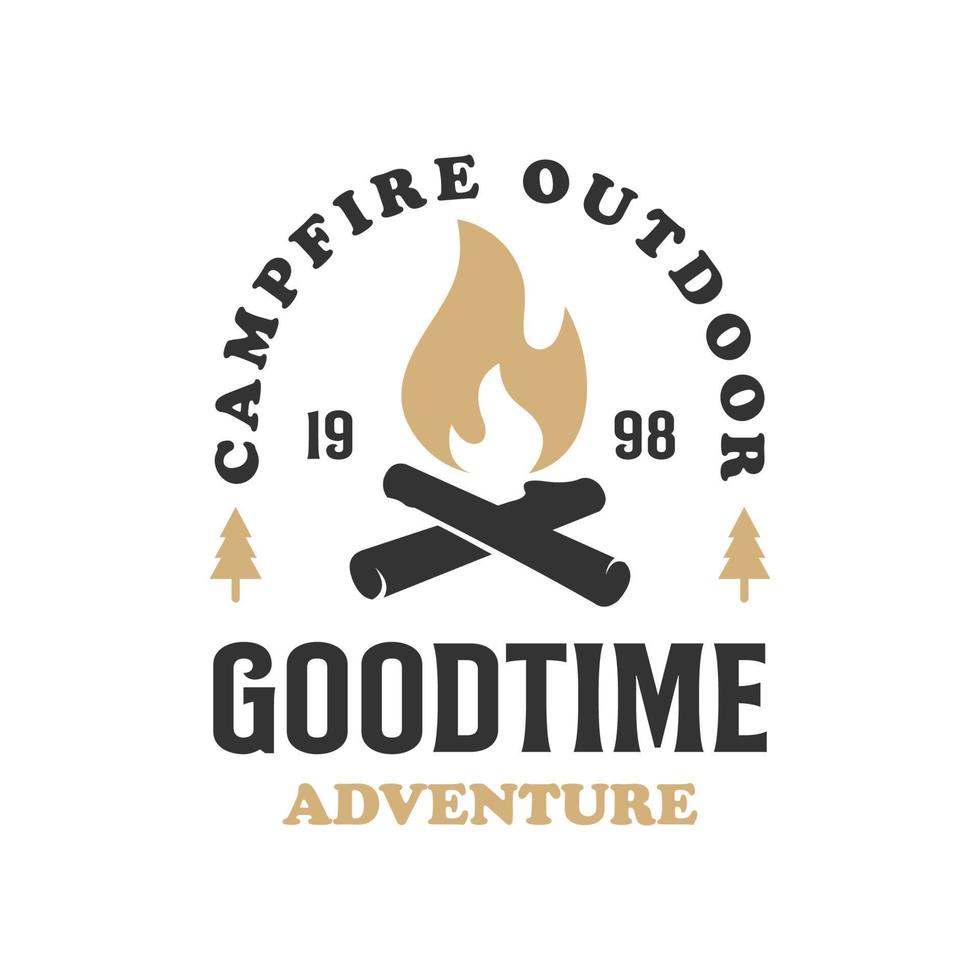 Illustration for  camping, campfire, emblem camping, hobby illustration. Vintage campfire vector logo and labels