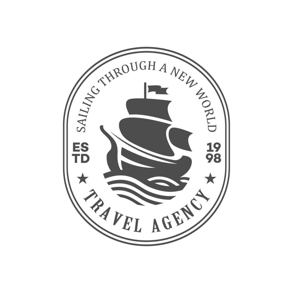 Sailing ship vintage illustration on logo badge vector