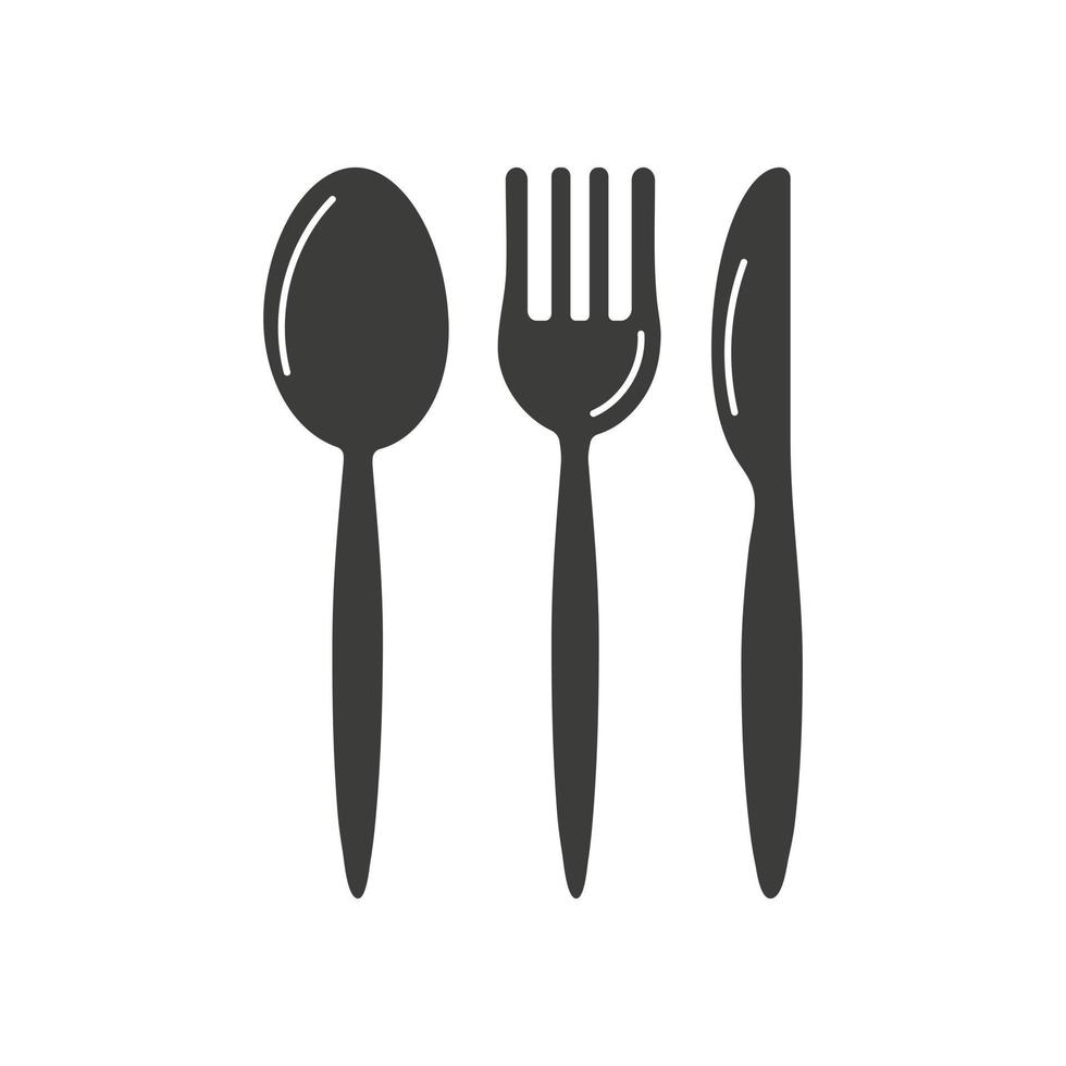 Spoon, fork and knife icon set. Silhouettes of cutlery for the