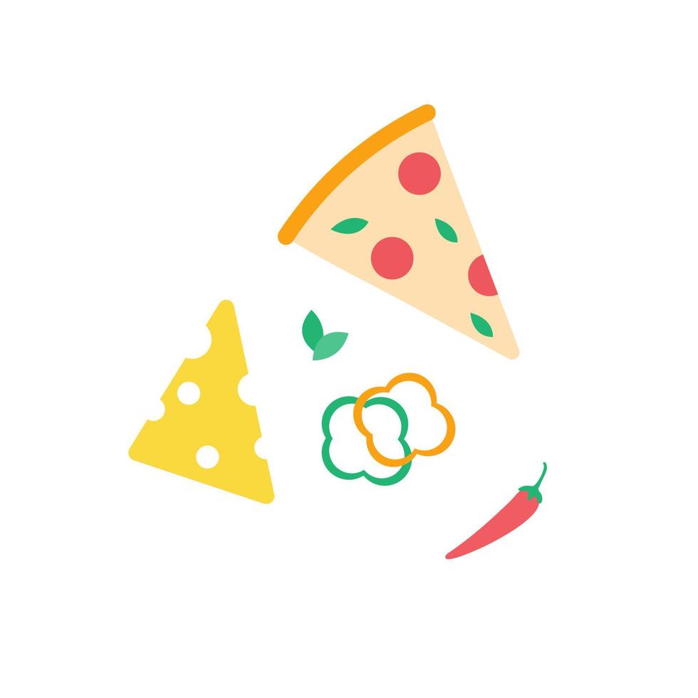 lindo conjunto de iconos de pizza e ingredientes. ilustración vectorial vector