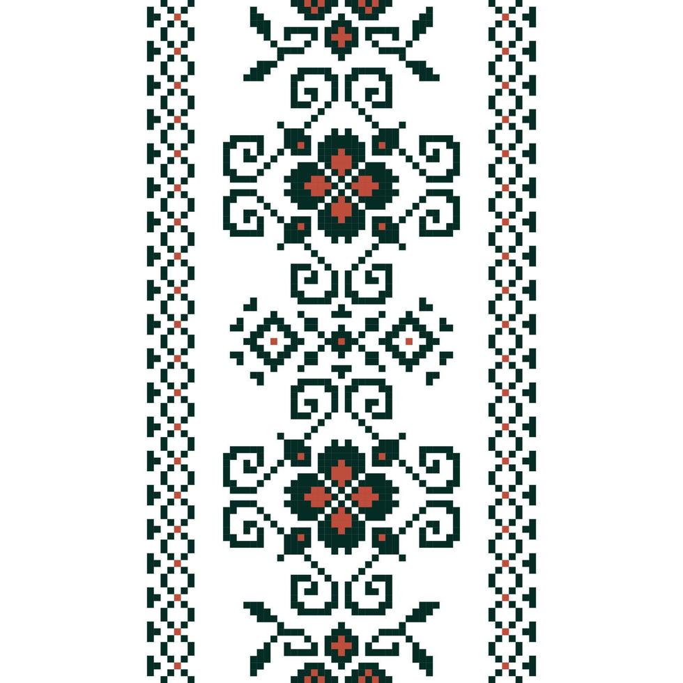 Seamless ethnic shape pattern, Vector pixel square design for fashion clothes, textile, embroidery, decoration background.