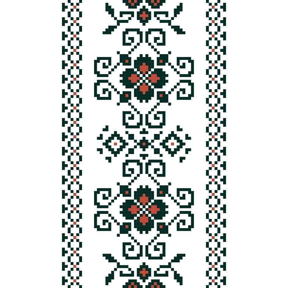 patrón de forma étnica sin fisuras, diseño cuadrado de píxeles vectoriales para ropa de moda, textil, bordado, fondo de decoración. vector