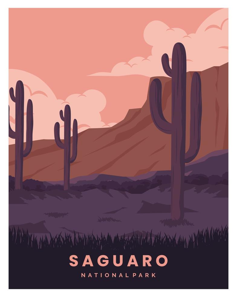 Illustration of Saguaro National Park in Arizona landscape background. vector