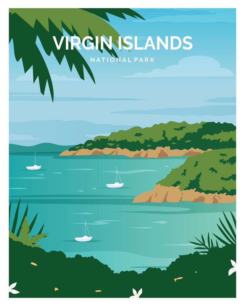 tronco bahía playa islas vírgenes parque nacional fondo paisaje vector ilustración. adecuado para afiches, postales, impresiones artísticas.