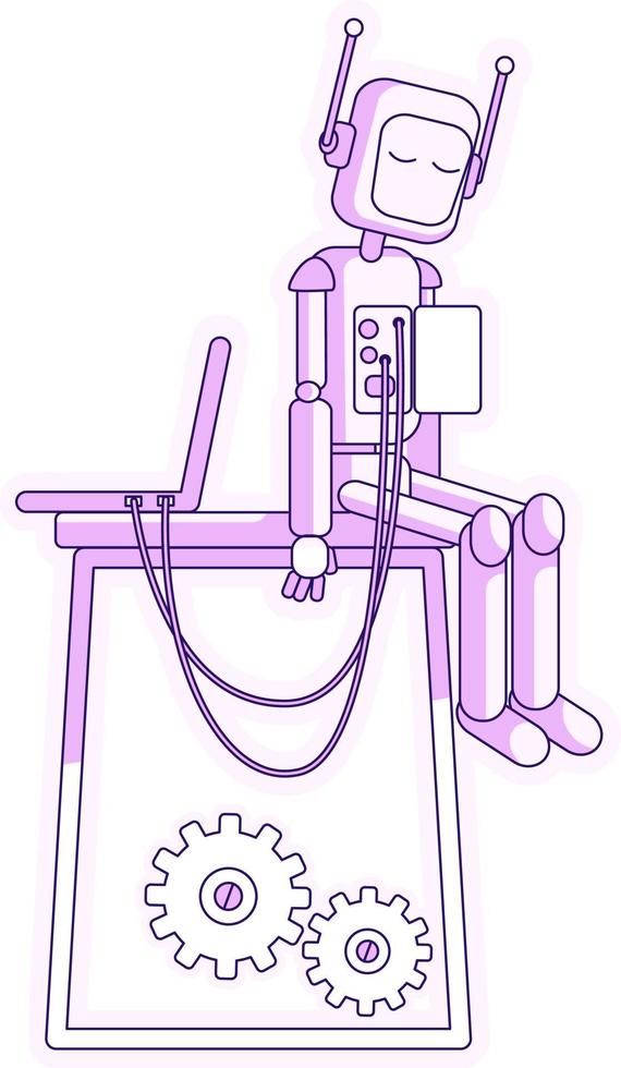 Laptop and robot semi flat color vector element