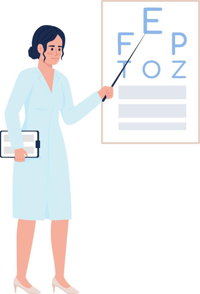 Doctor examining vision with chart semi flat color vector character