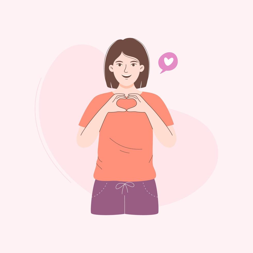 Young woman doing heart symbol shape, vector illustration