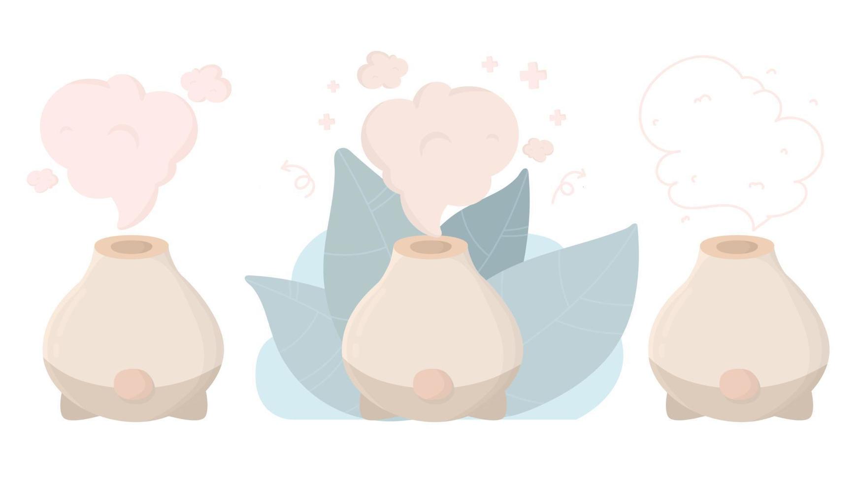 aroma diffuser, home aromatherapy for comfort and relaxation, vector illustration. air purifier. Humidifier. purifiers microclimate for home. Healthy humidity.