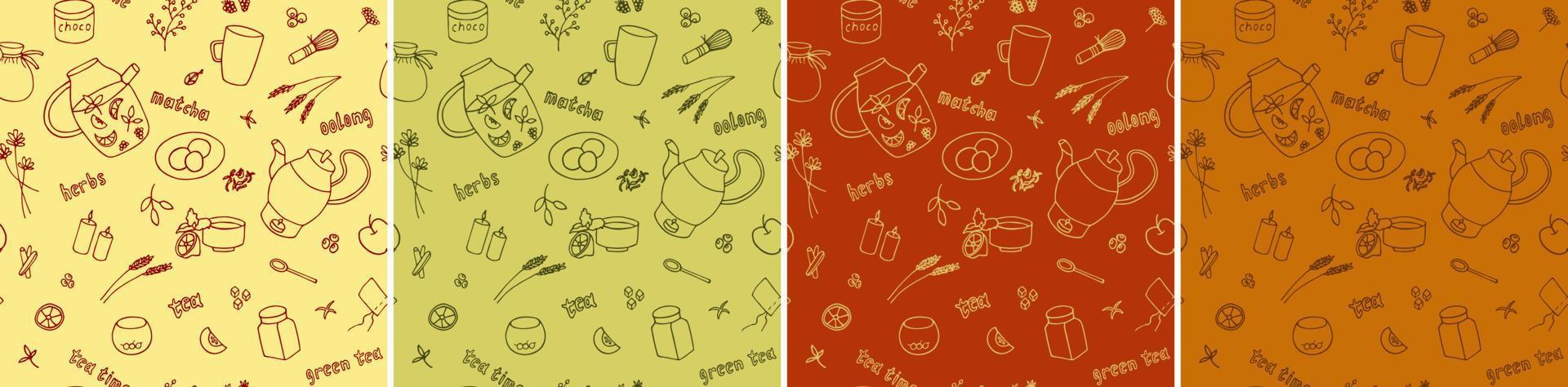 Tea time vector seamless pattern set