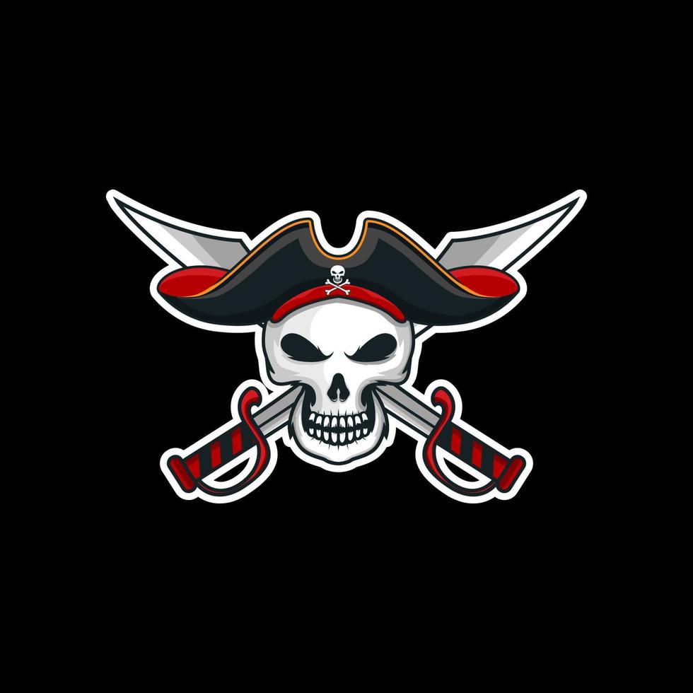 Skull pirate head esport logo design vector