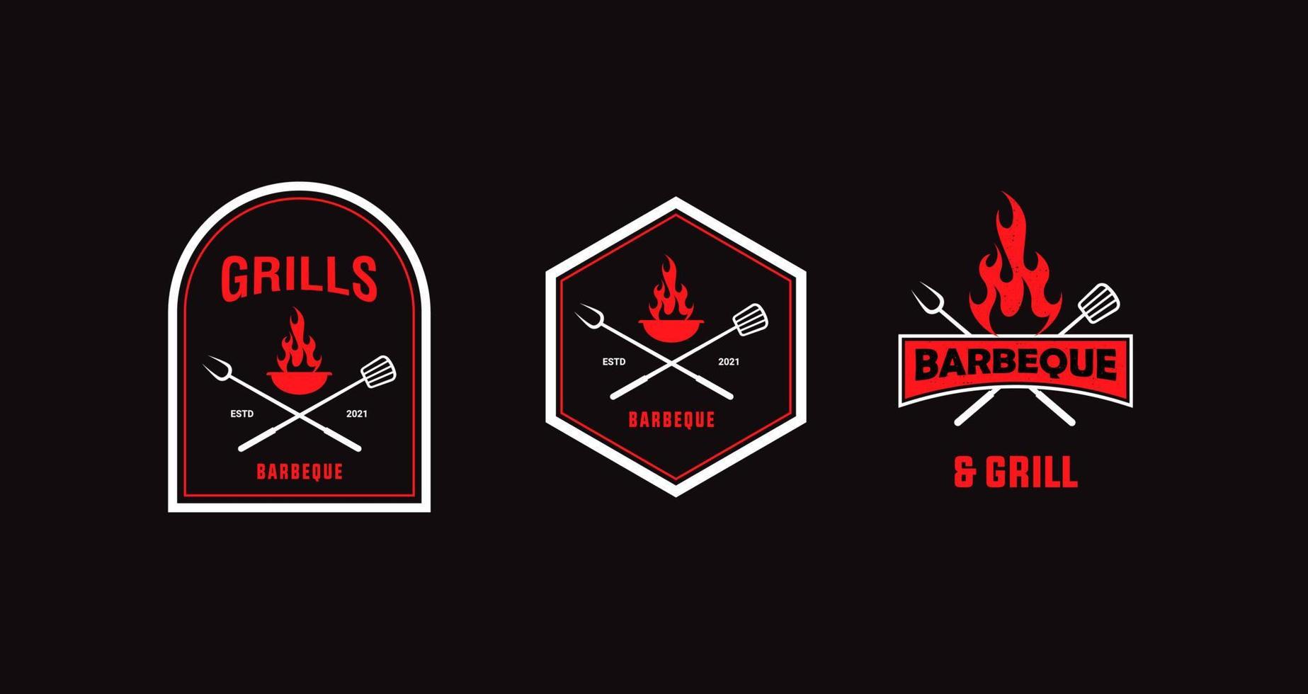 Vintage Grill Barbeque with fire flame Collection vector