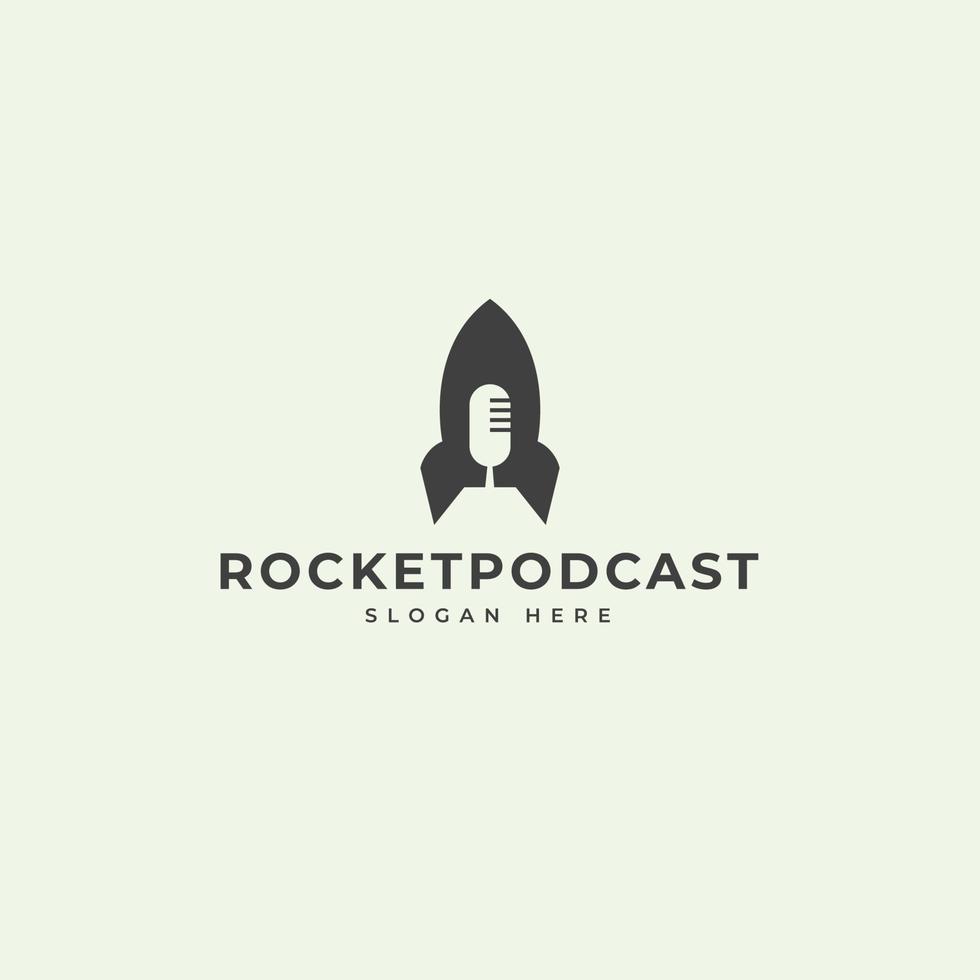 diseño de logotipo de cohete con forma de podcast vector