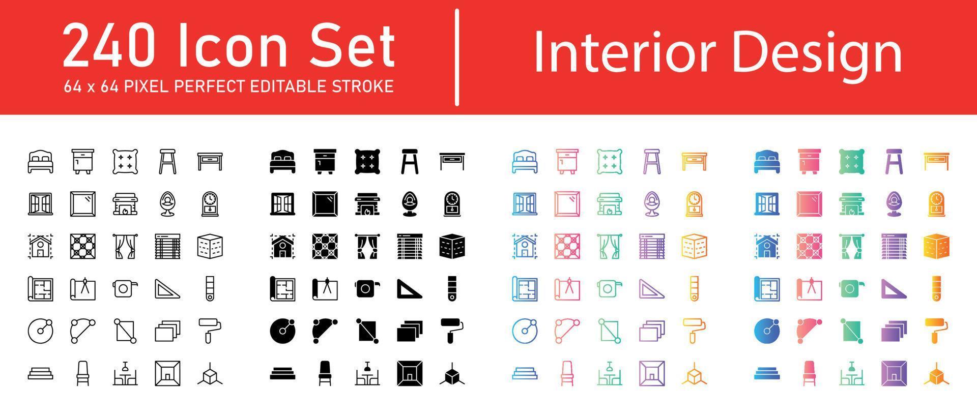 paquete de iconos de diseño de interiores vector