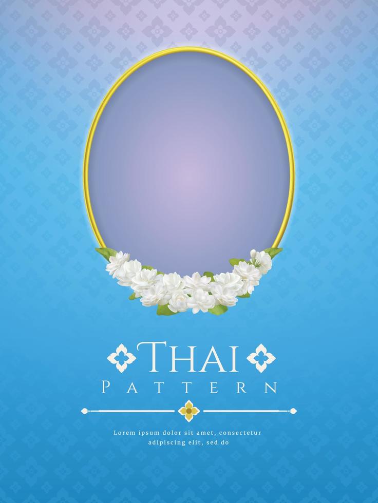 template background for Mother's day thailand with modern line Thai pattern traditional concept and frame beautiful Jasmine flower vector