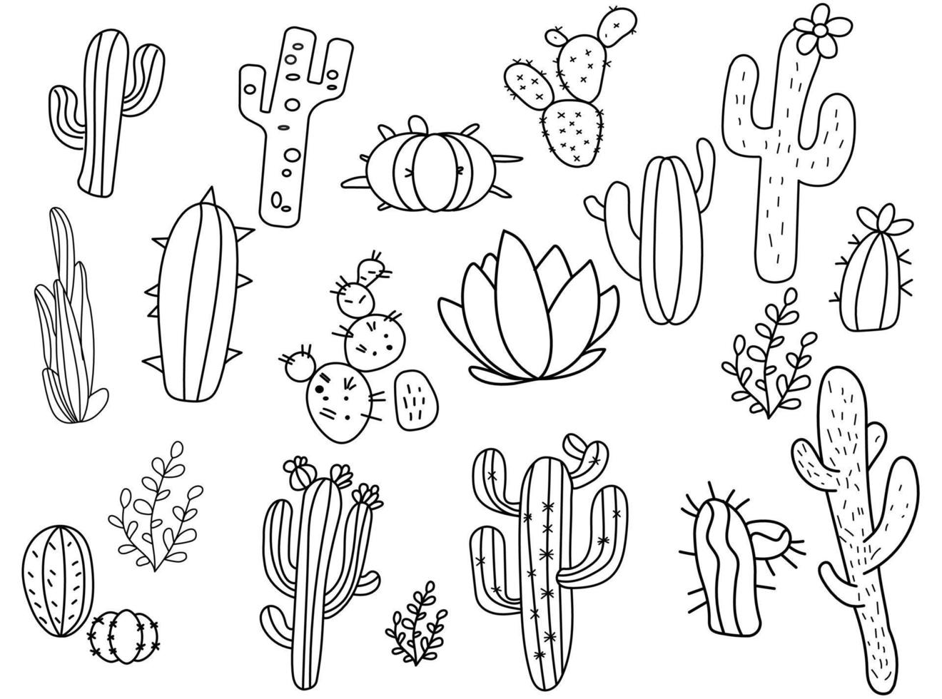 Hand drawn outline cactus set. vector