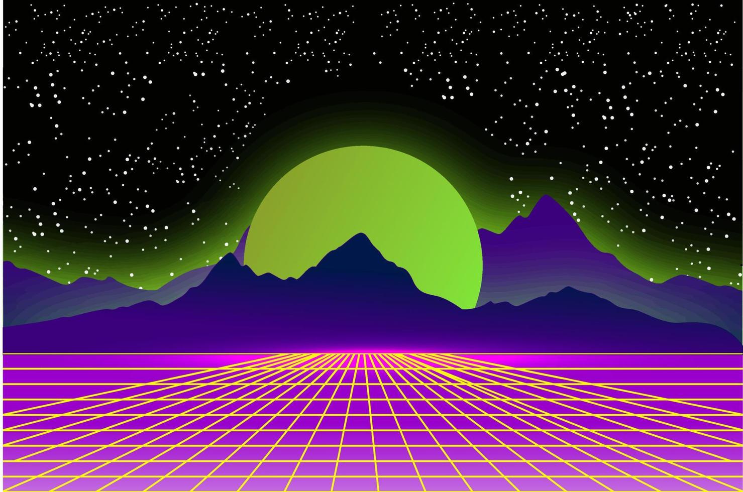 Fondo futurista de ciencia ficción retro Ilustración 3d de estilo de los años 80 y 90. panorama digital en un mundo cibernético. para usar como cubierta de diseño. vector