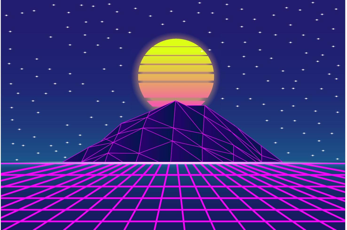 Retro Sci-Fi futuristic background 1980s and 1990s style 3d illustration. Digital landscape in a cyber world. For use as design cover. vector