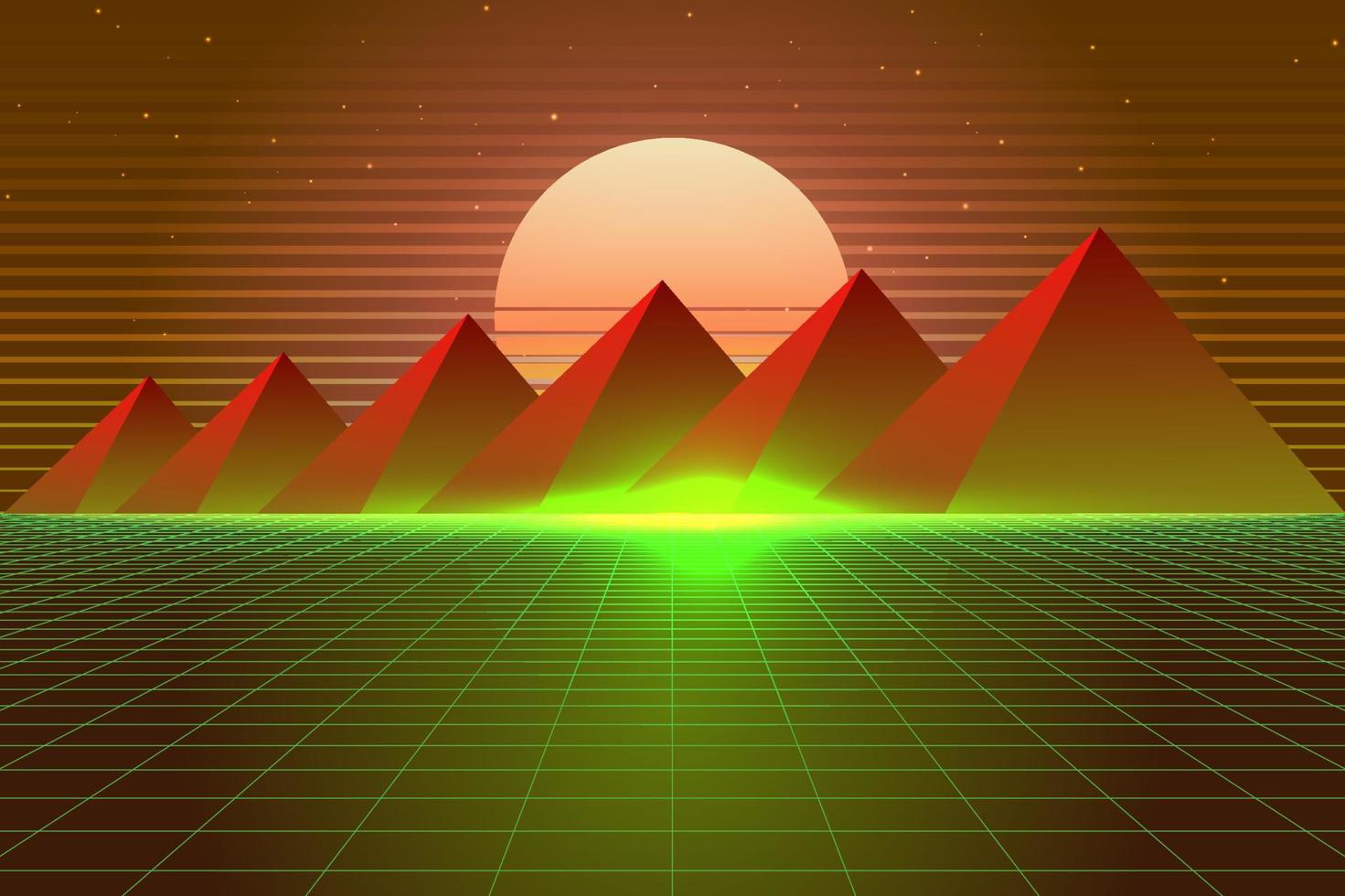 Fondo futurista de ciencia ficción retro Ilustración 3d de estilo de los años 80 y 90. panorama digital en un mundo cibernético. para usar como cubierta de diseño vector