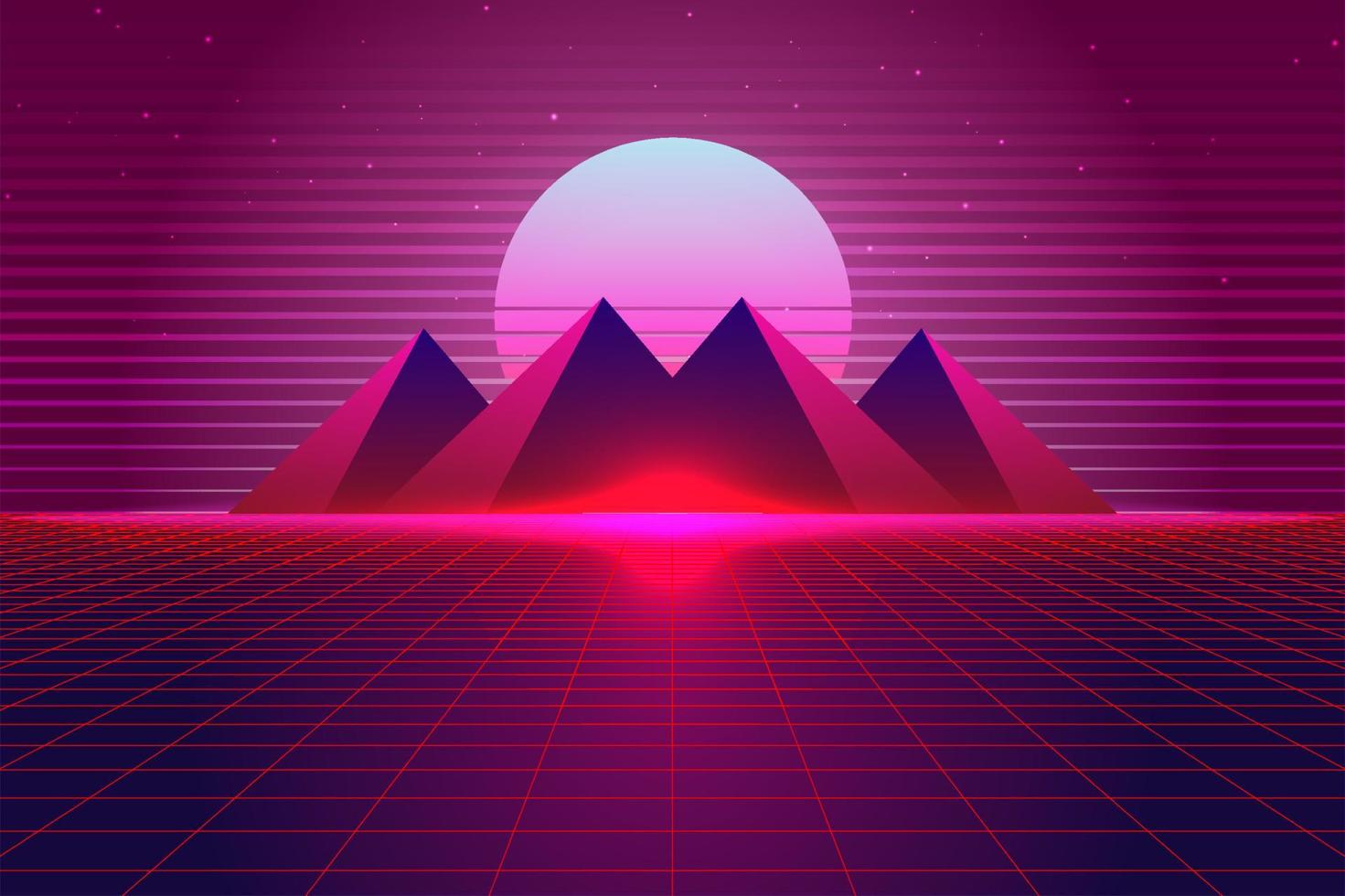 Retro Sci-Fi futuristic background 1980s and 1990s style 3d illustration. Digital landscape in a cyber world. For use as design cover vector