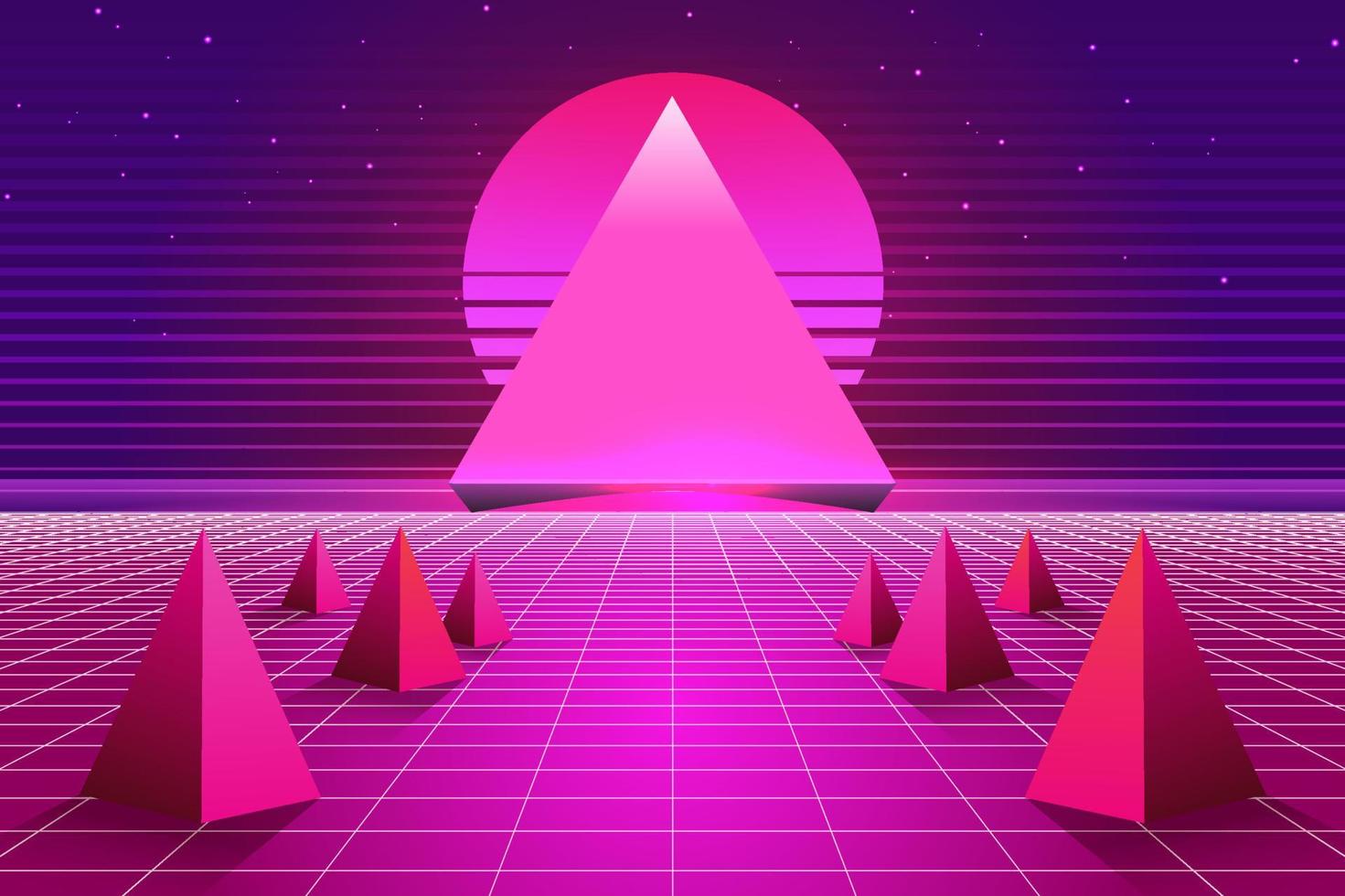 Retro Sci-Fi futuristic background 1980s and 1990s style 3d illustration. Digital landscape in a cyber world. For use as design cover vector