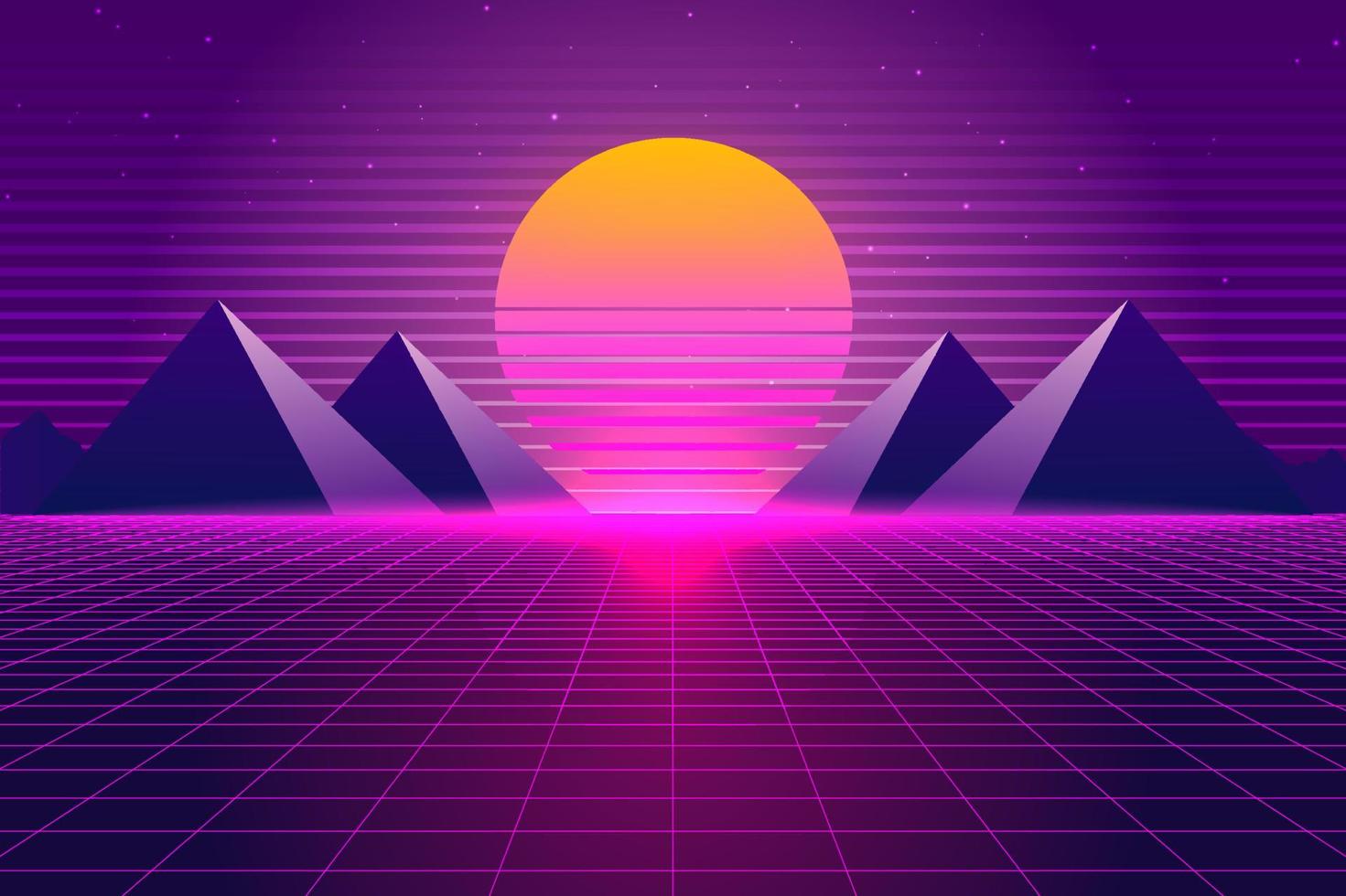 Retro Sci-Fi futuristic background 1980s and 1990s style 3d illustration. Digital landscape in a cyber world. For use as design cover vector