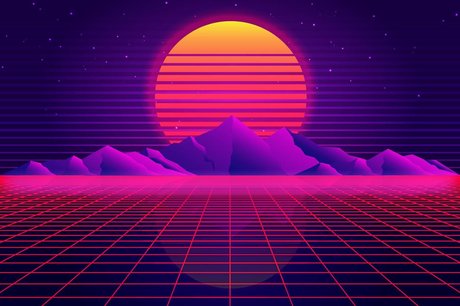 Retro Sci-Fi futuristic background 1980s and 1990s style 3d illustration. Digital landscape in a cyber world. For use as design cover vector