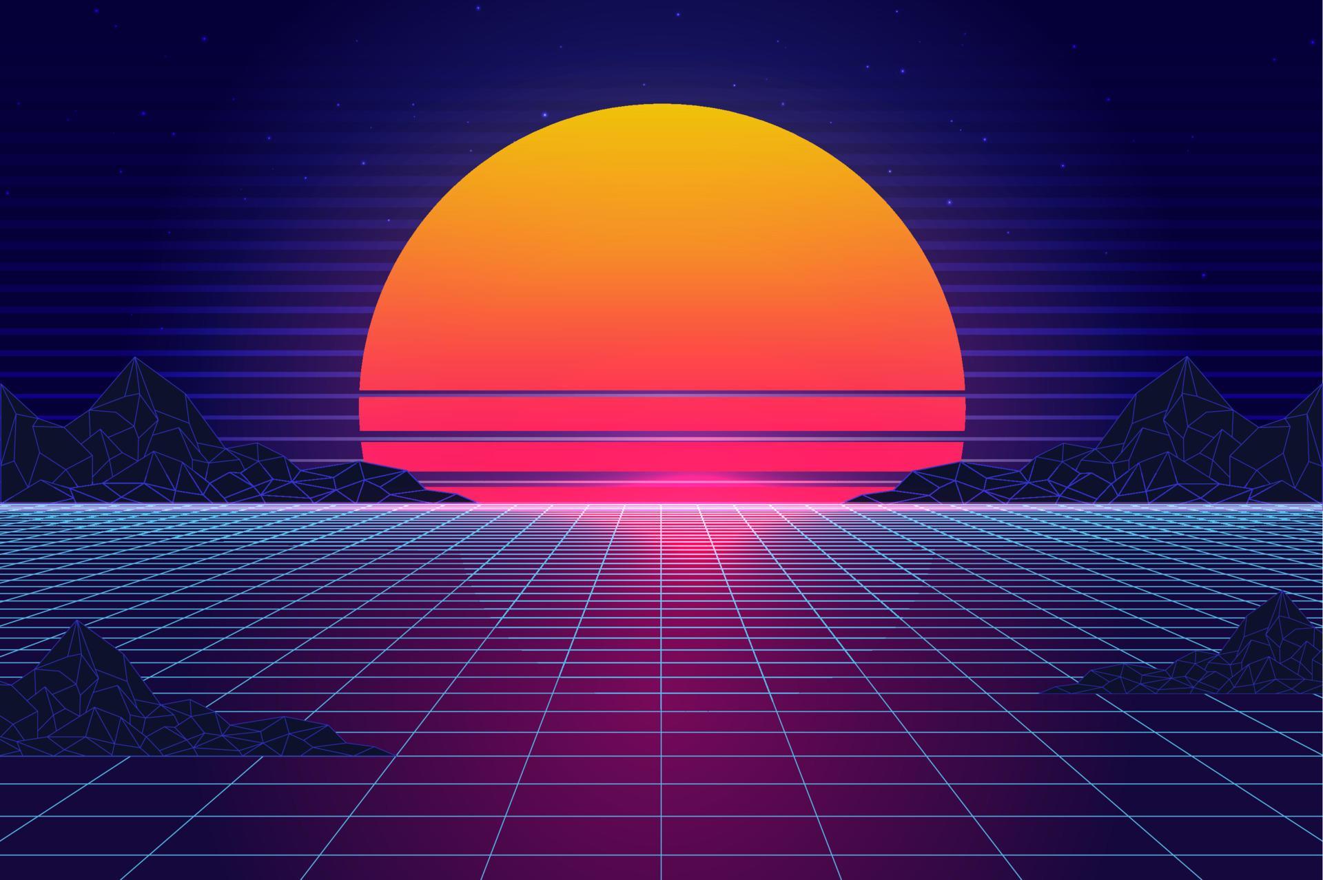 Retro Sci-Fi futuristic background 1980s and 1990s style 3d ...