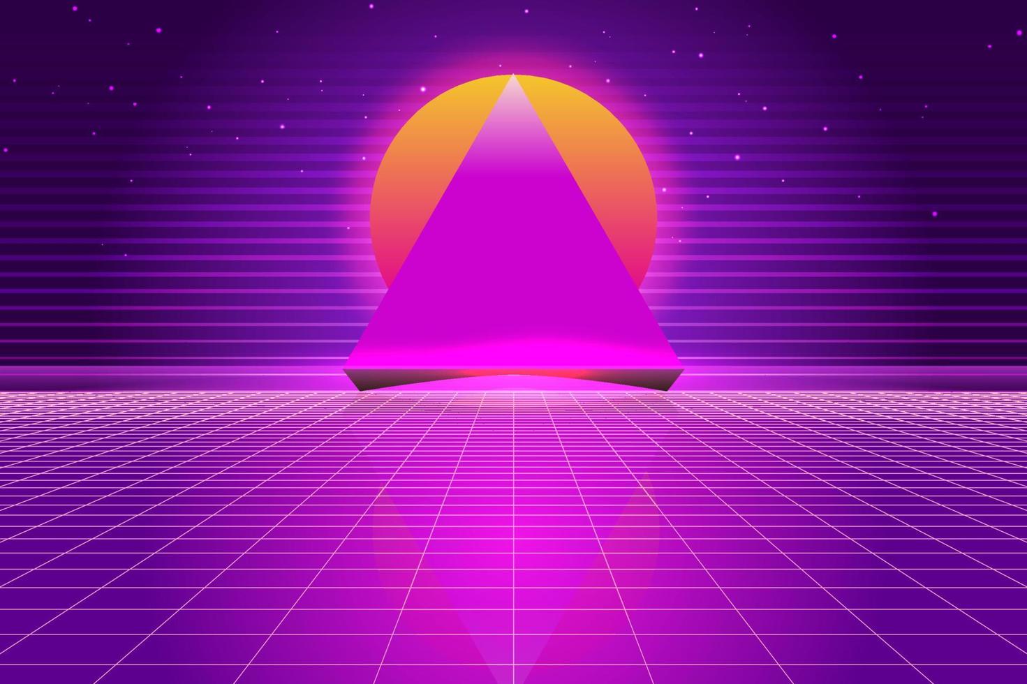 Retro Sci-Fi futuristic background 1980s and 1990s style 3d illustration. Digital landscape in a cyber world. For use as design cover vector