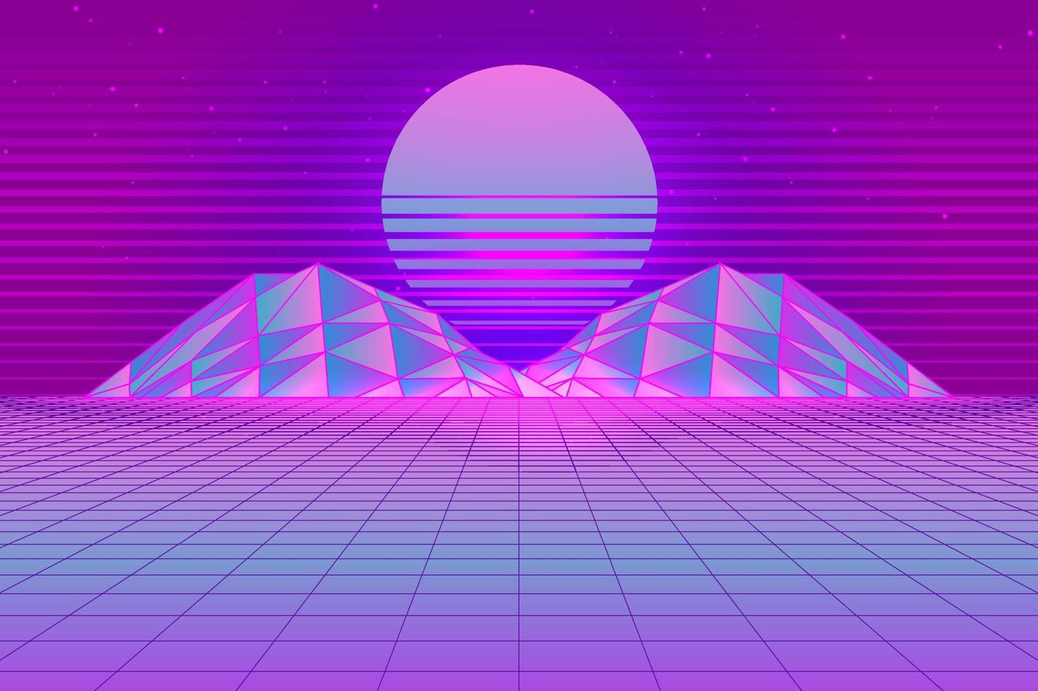 Retro Sci-Fi futuristic background 1980s and 1990s style 3d illustration. Digital landscape in a cyber world. For use as design cover vector