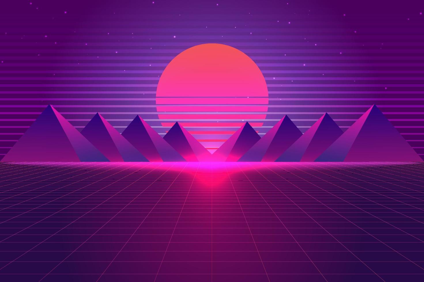 Retro Sci-Fi futuristic background 1980s and 1990s style 3d illustration. Digital landscape in a cyber world. For use as design cover vector