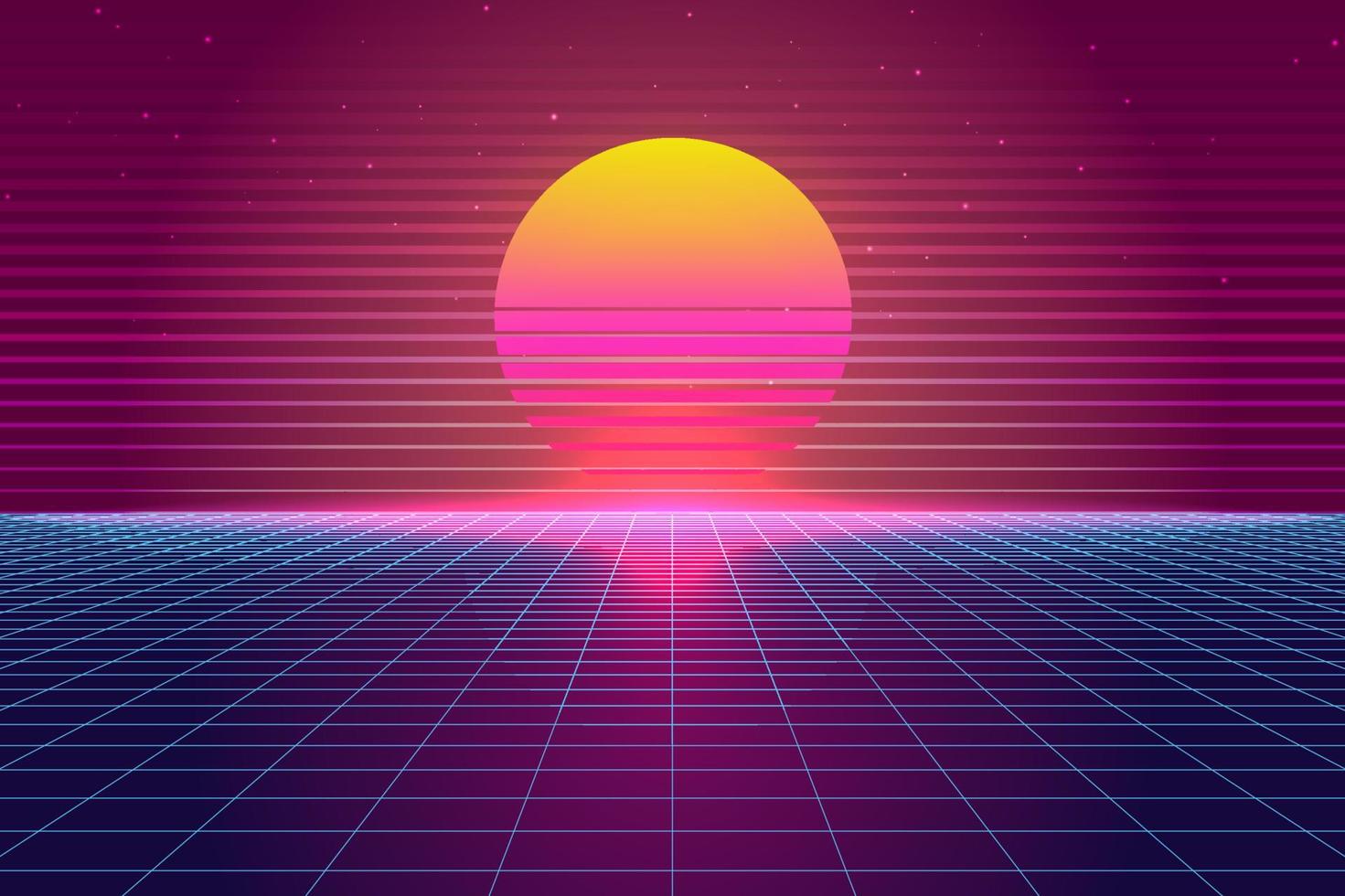 Retro Sci-Fi futuristic background 1980s and 1990s style 3d illustration. Digital landscape in a cyber world. For use as design cover vector