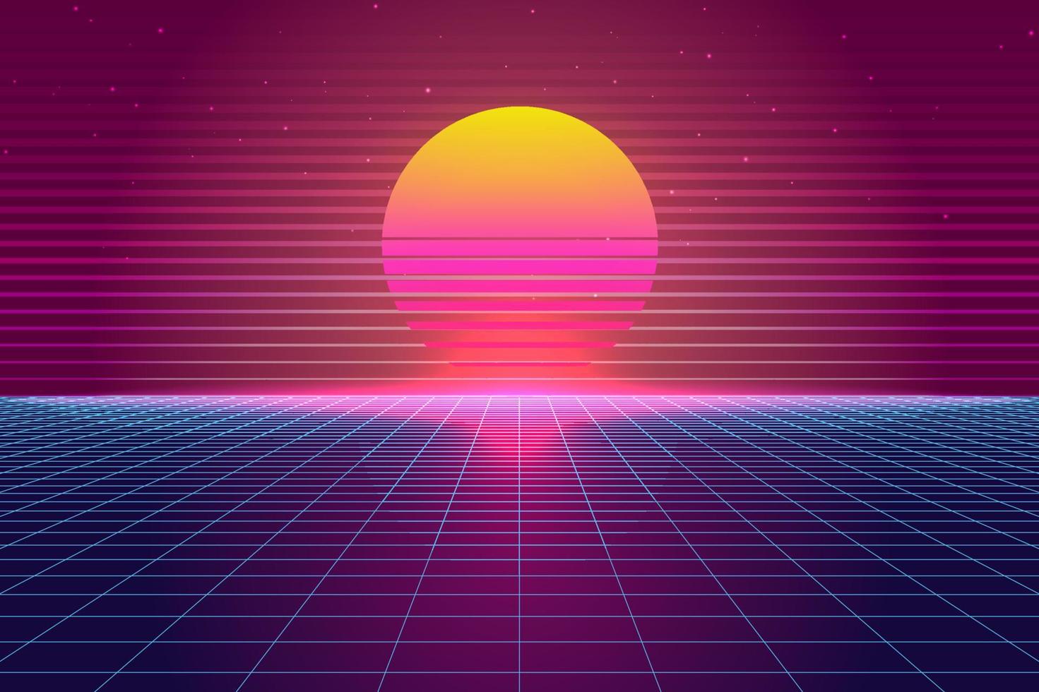 Retro Sci-Fi futuristic background 1980s and 1990s style 3d illustration. Digital landscape in a cyber world. For use as design cover vector