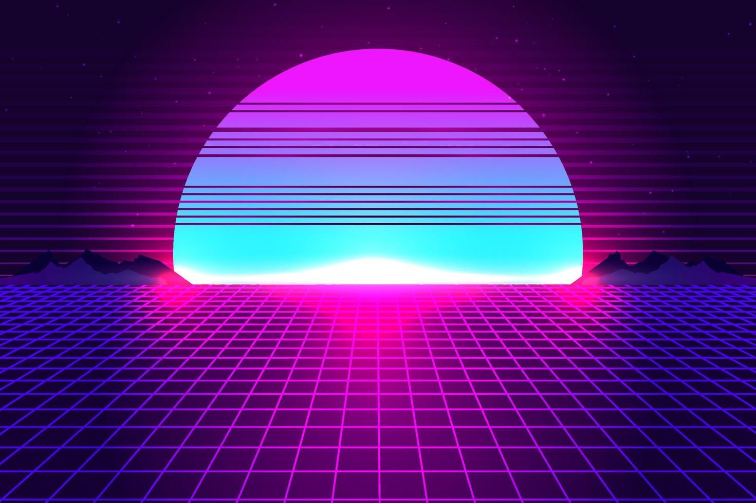 Retro Sci-Fi futuristic background 1980s and 1990s style 3d illustration. Digital landscape in a cyber world. For use as design cover vector