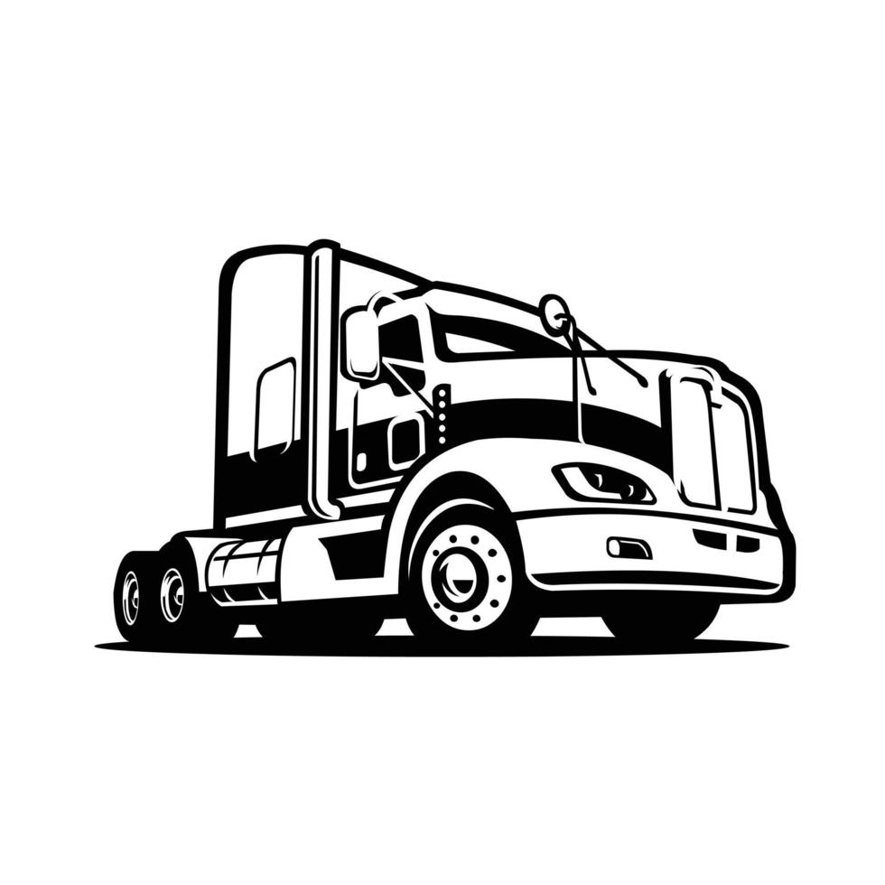 18 Wheeler Monochrome Vector Side View Isolated on White Background