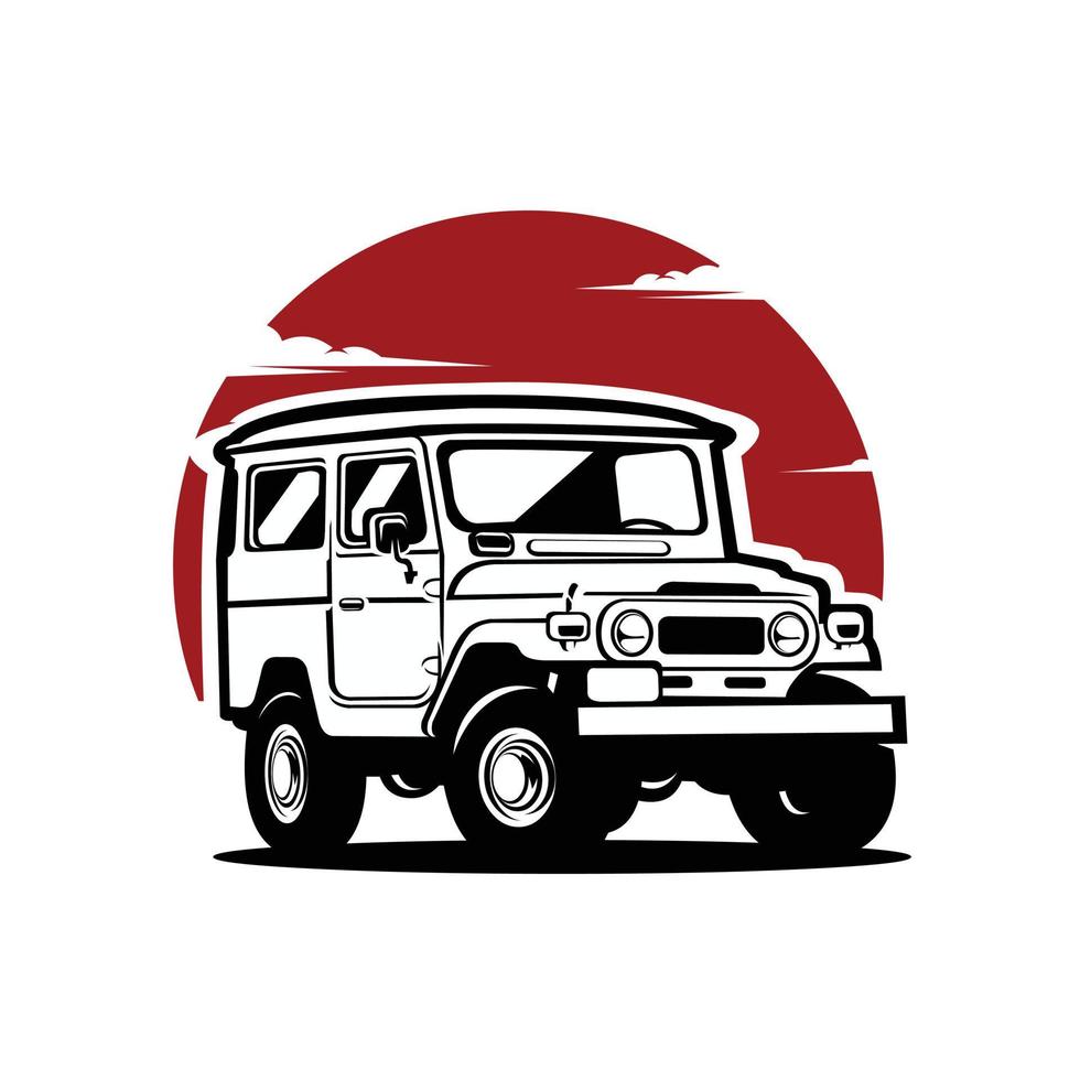 clásico vector de camión todoterreno 4x4 aislado. vector premium del clásico vehículo de aventura japonés en fondo blanco