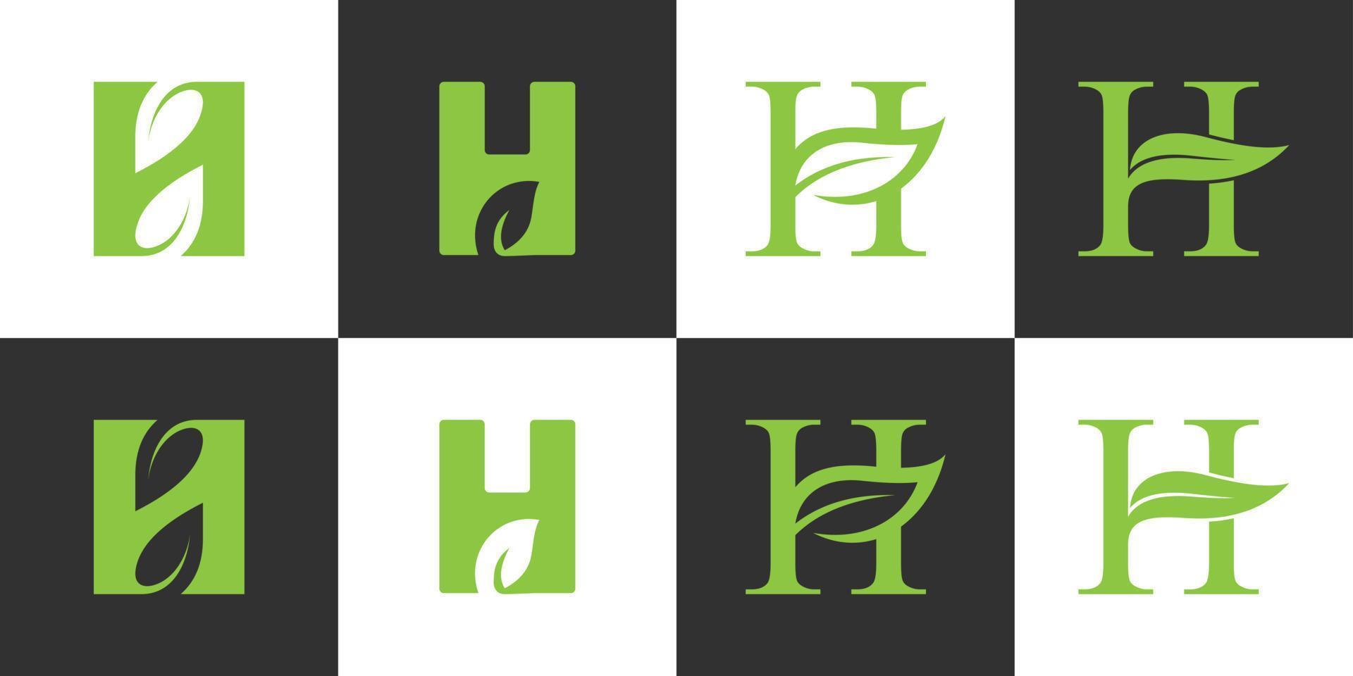 Set of initial letter H logo with leaves vector design.