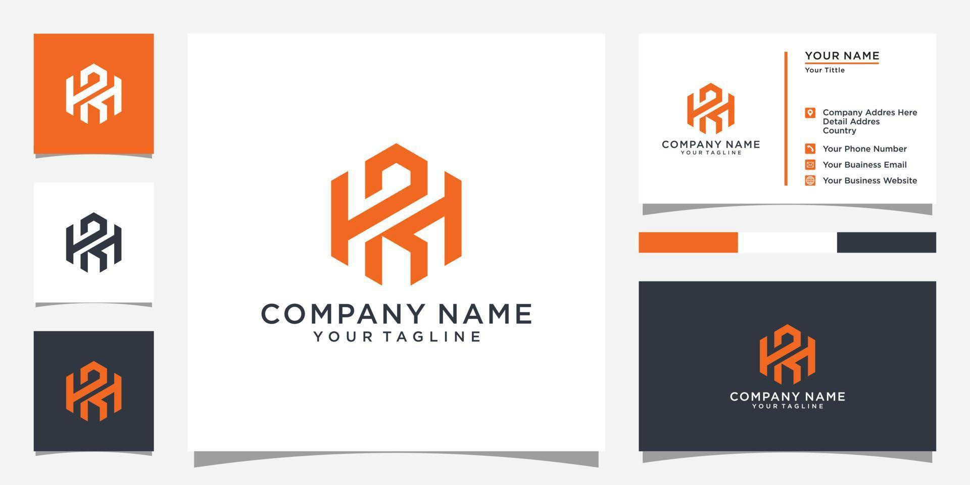 HR or RH letter logo design vector with business card design.