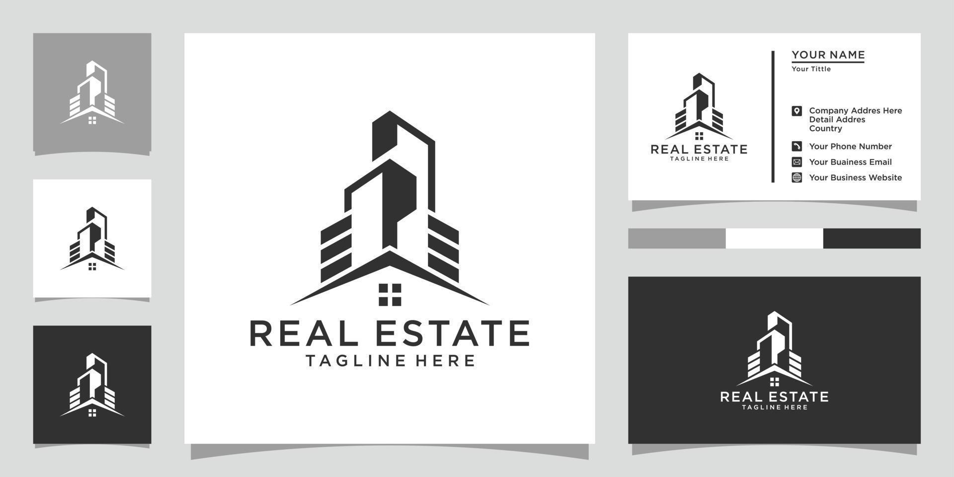 Real estate with building and house logo design. vector