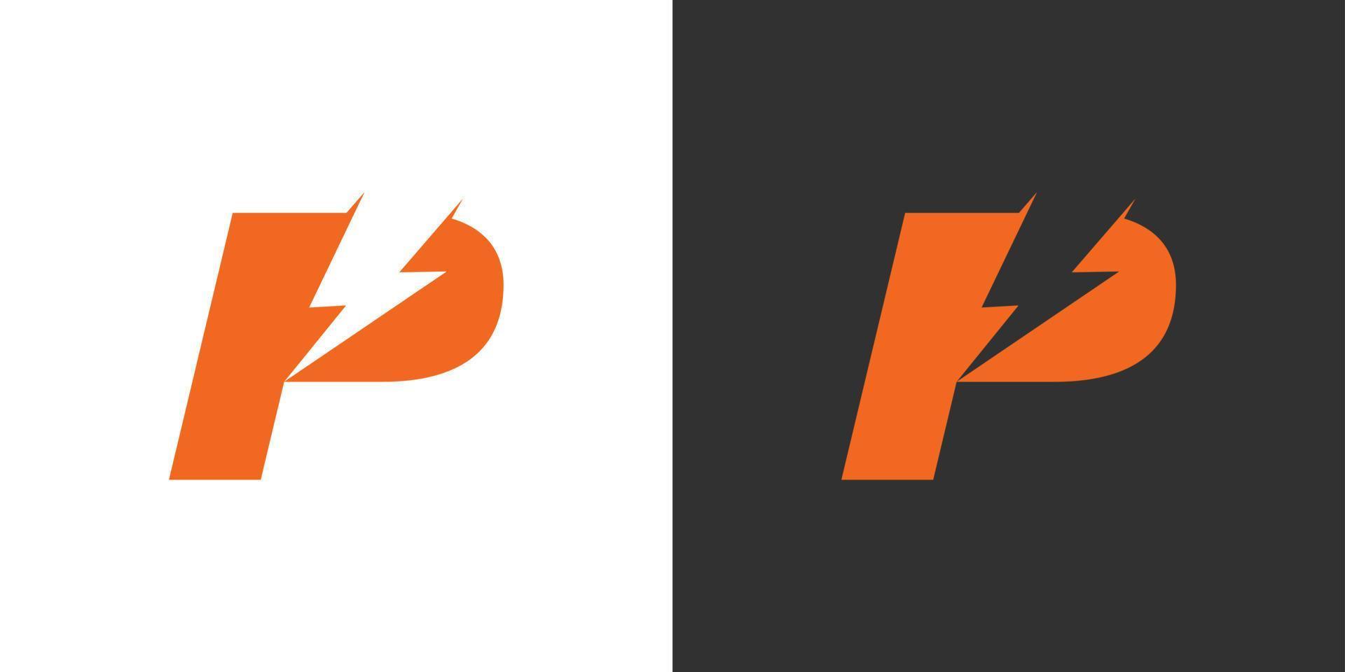 Initial letter P with lightning bolt logo vector design on black and white background.