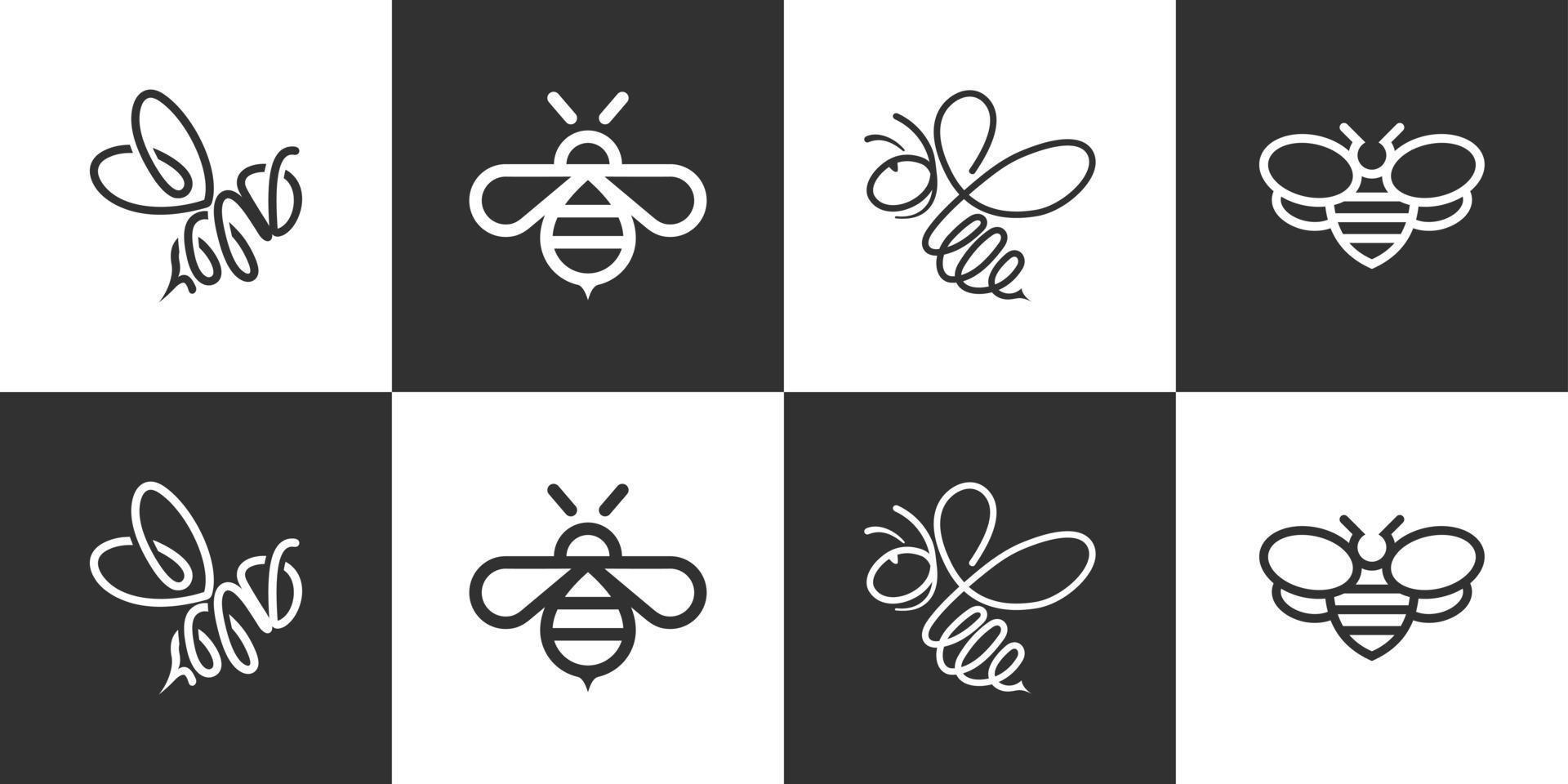 conjunto de vector de estilo de línea de icono de logotipo de abeja de miel.