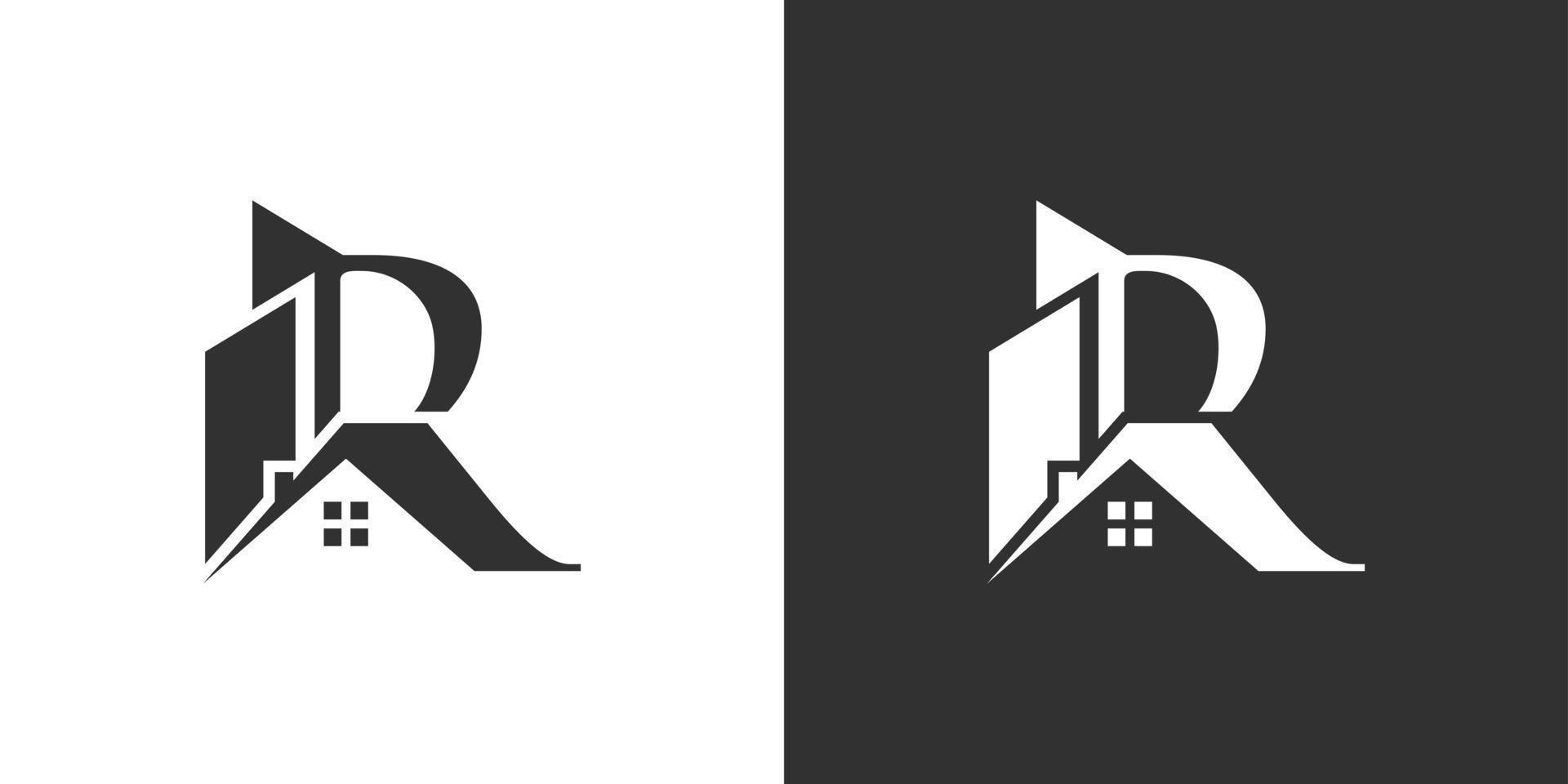 Letter R logo design and house vector design