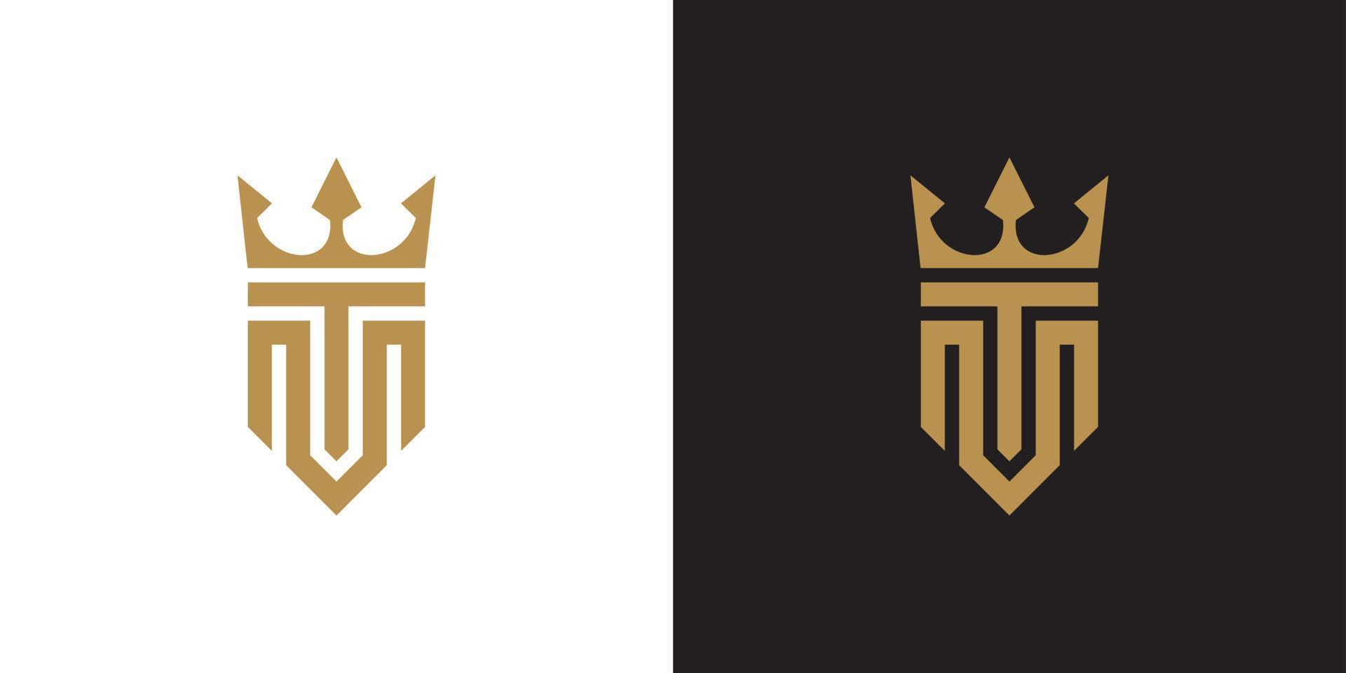 Diseño de logotipo de letra inicial tm o mt con vector de icono de corona.