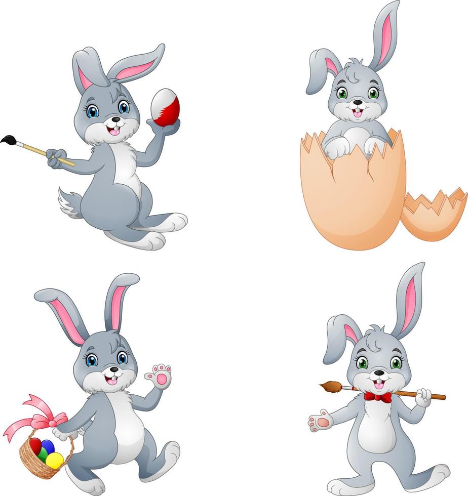 Collection of white easter rabbit in different poses vector