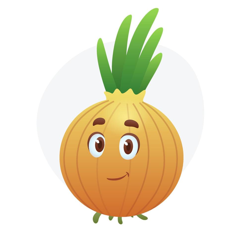 Funny cartoon onion character. Vegetable mascot on isolated white background vector