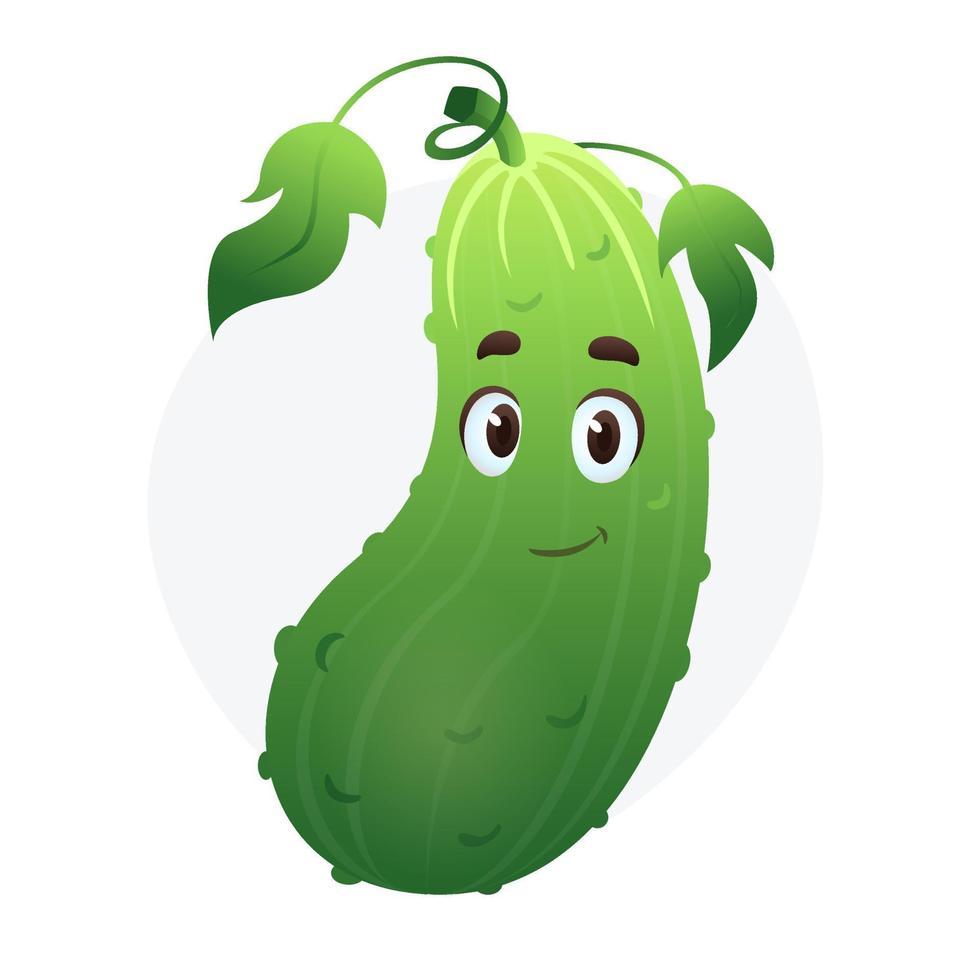 Flat cartoon cucumber character. Funny Vegetable mascot on isolated white background vector