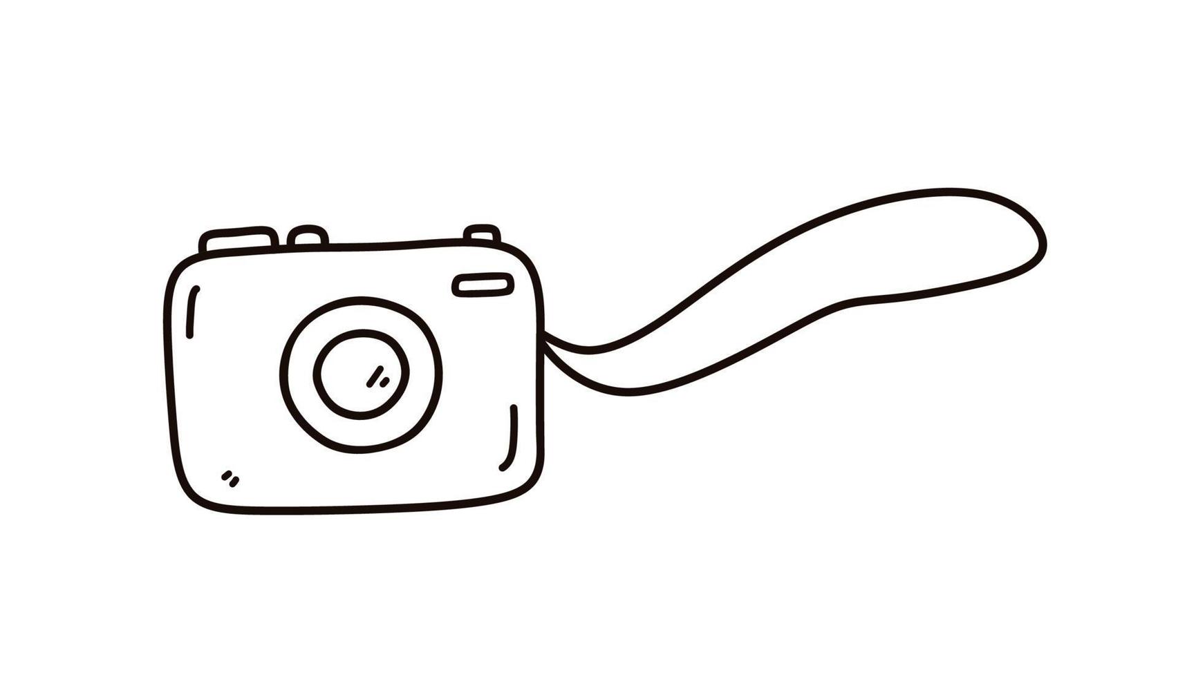 Photo camera isolated on white background. Vector hand-drawn illustration in doodle style. Perfect for cards, logo, decorations, various designs.