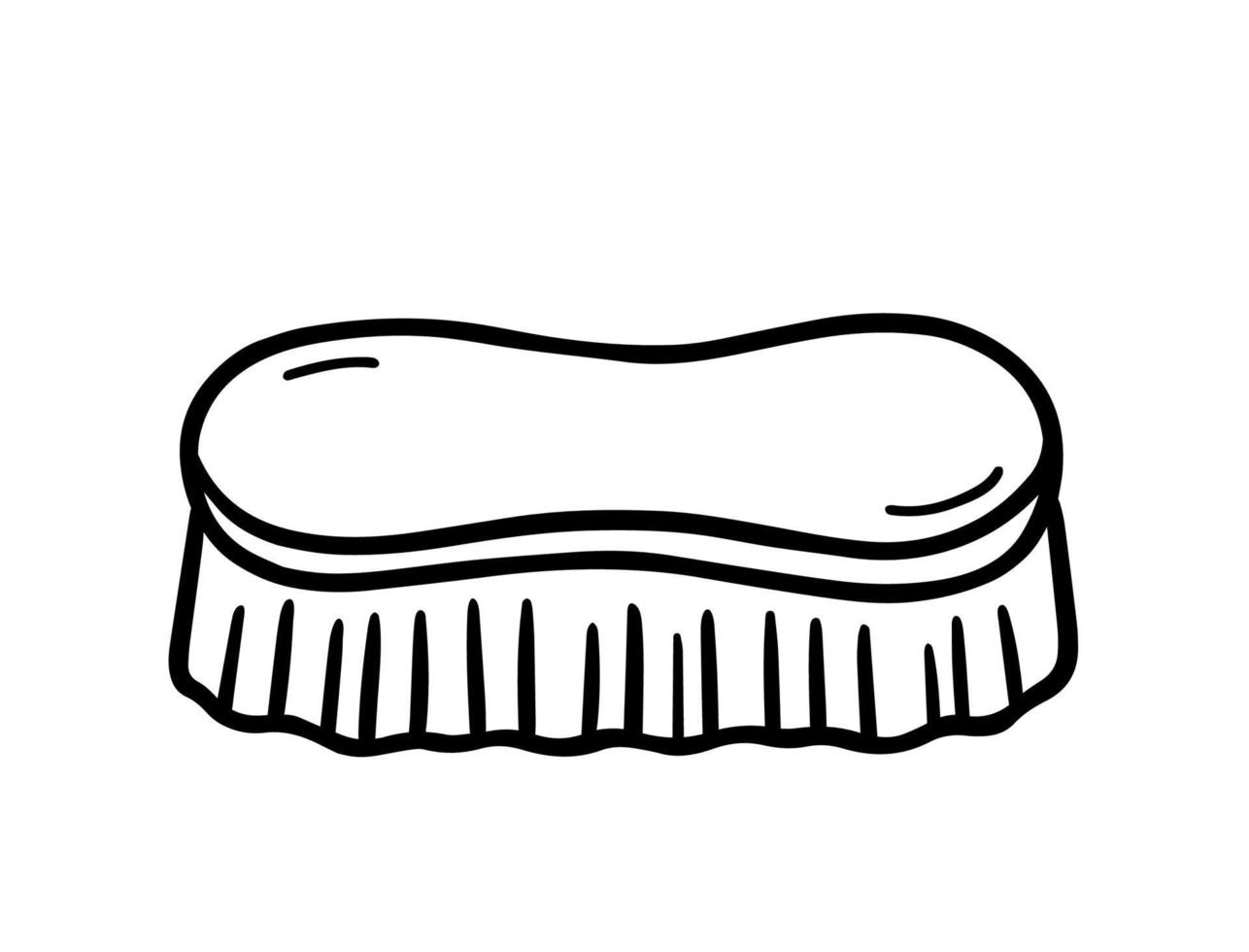 Wooden scrub brush for cleaning isolated on white background. Vector hand-drawn illustration in doodle style. Suitable for your projects, decorations, logo, various designs.