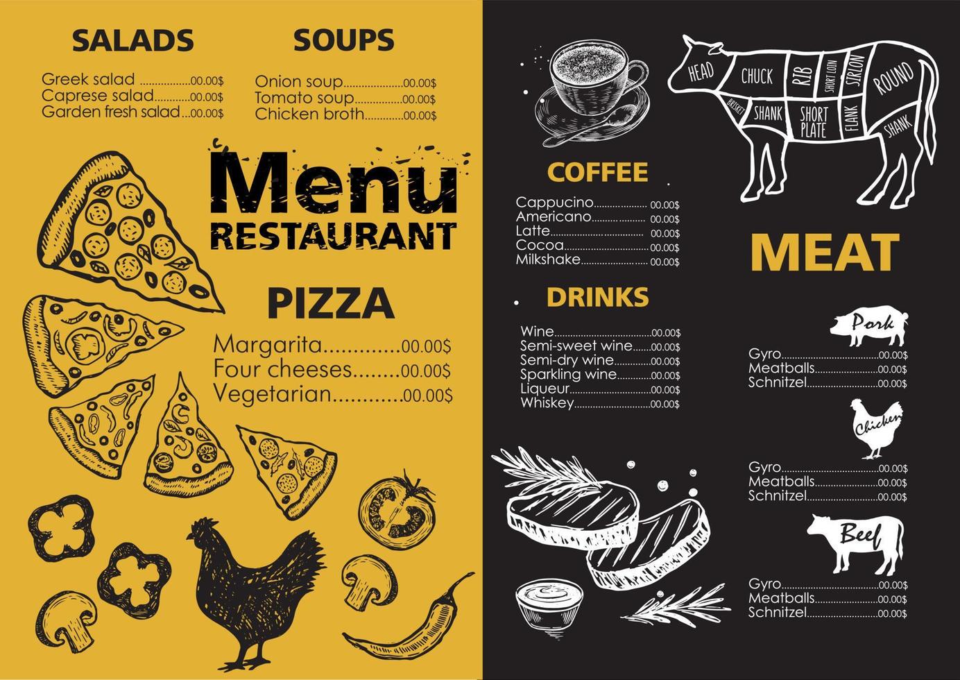 Menu template design for restaurant, sketch illustration. Vector. vector