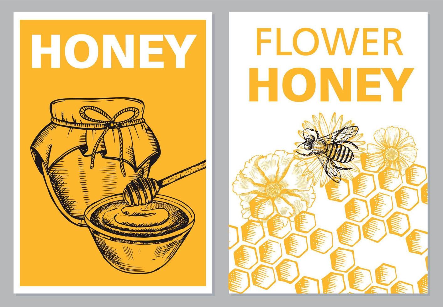 2069.epshoney y juego de volantes de abejas, ilustraciones dibujadas a mano. vector. vector