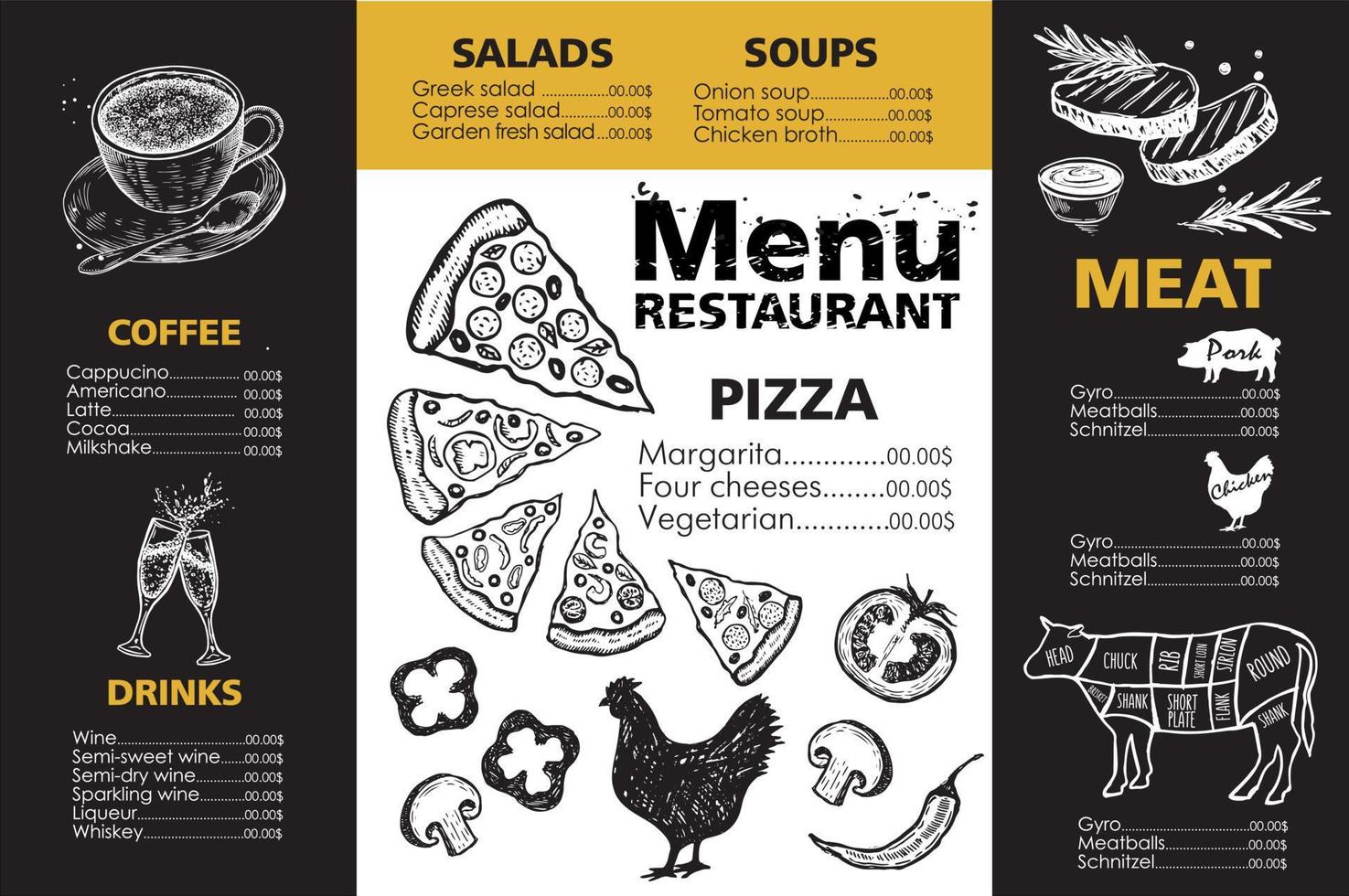 Menu template design for restaurant, sketch illustration. Vector. vector